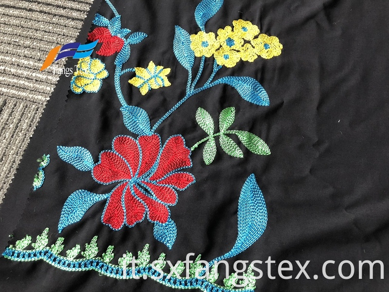 Formal Black 100 Polyester Wool Peach Embroidery Fabric 2